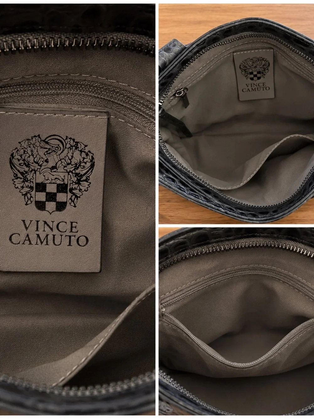 Vince Camuto Gray Croc Embossed Leather Chain Strap Baguette Bag